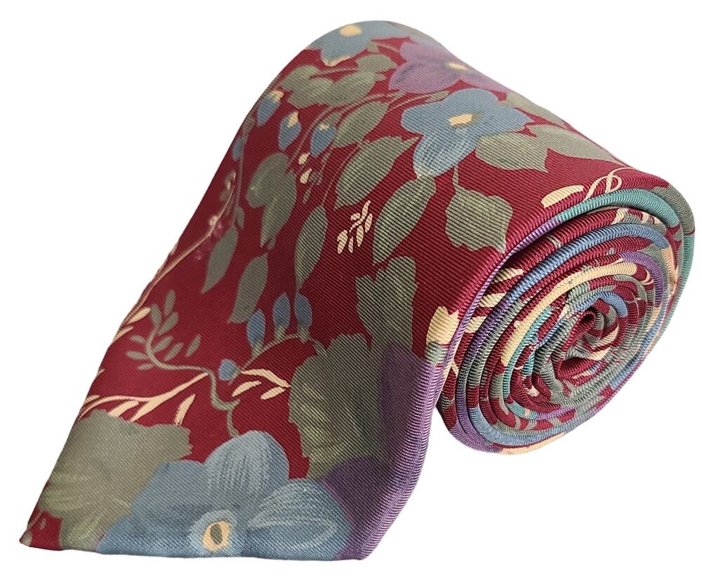 Claybrooke Burgundy Floral Botanical Silk Necktie Made in USA 57x4